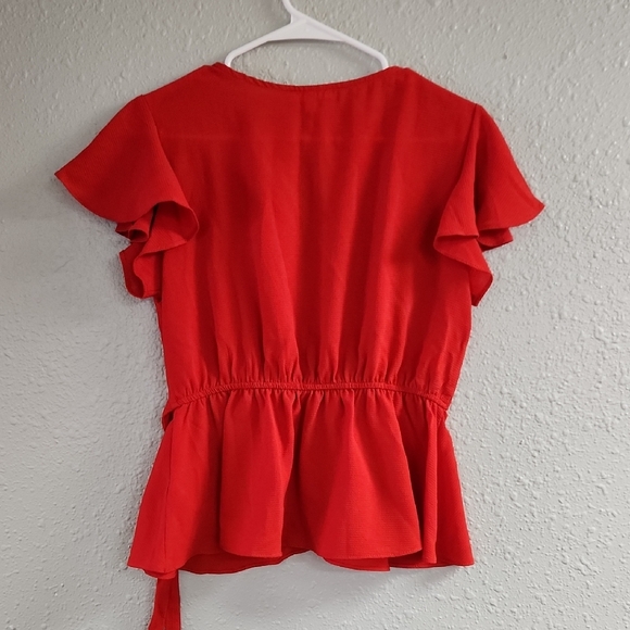 Mine Red Flutter Sleeve Wrap Blouse - Picture 3 of 3
